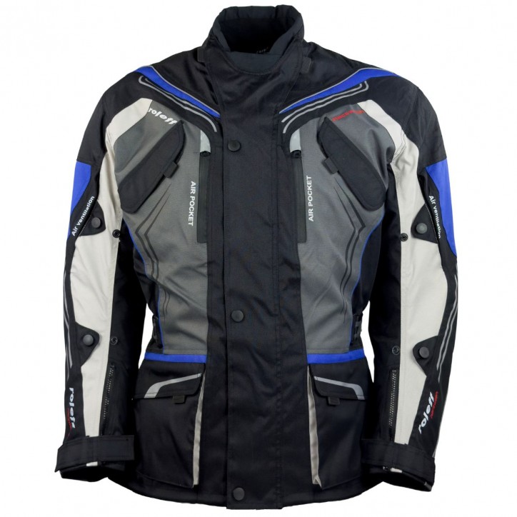 Roleff RO15112 - Motorradjacke in Schwarz / Grau / Weiß / Blau Fabrikverkauf