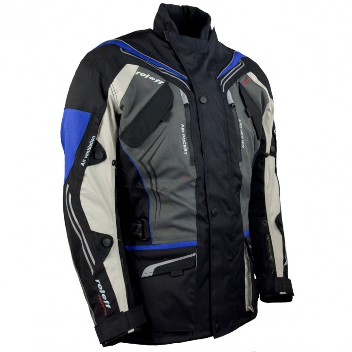 Roleff RO15112 - Motorradjacke in Schwarz / Grau / Weiß / Blau Fabrikverkauf