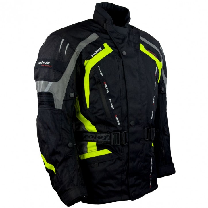Roleff RO387 - auffällige Motorradjacke in Schwarz / Neongelb Saisonschlussverkauf