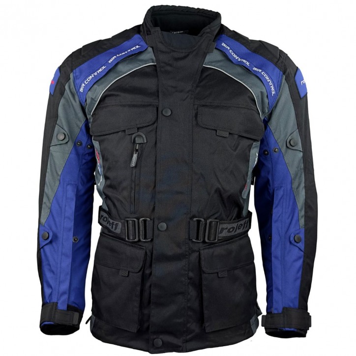 Roleff RO783 - Motorradjacke mit Wind-Tex® Klimamembrane - Belüftung - CE Protektoren - Schwarz / Blau Black Friday