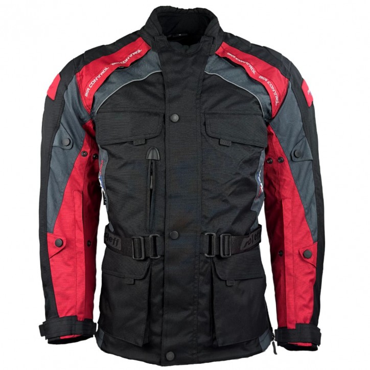 Roleff RO782 - Motorradjacke mit Wind-Tex® Klimamembrane - Belüftung - CE Protektoren - Schwarz / Rot Cyber Monday