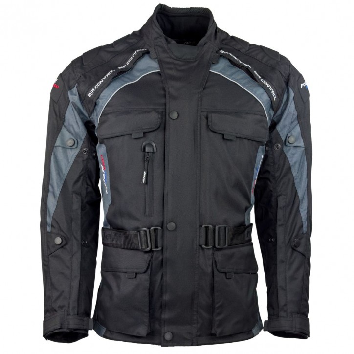 Roleff RO781 - Motorradjacke mit Wind-Tex® Klimamembrane - Belüftung - CE Protektoren - Schwarz / Grau Weihnachtsangebot