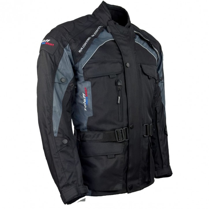 Roleff RO781 - Motorradjacke mit Wind-Tex® Klimamembrane - Belüftung - CE Protektoren - Schwarz / Grau Weihnachtsangebot