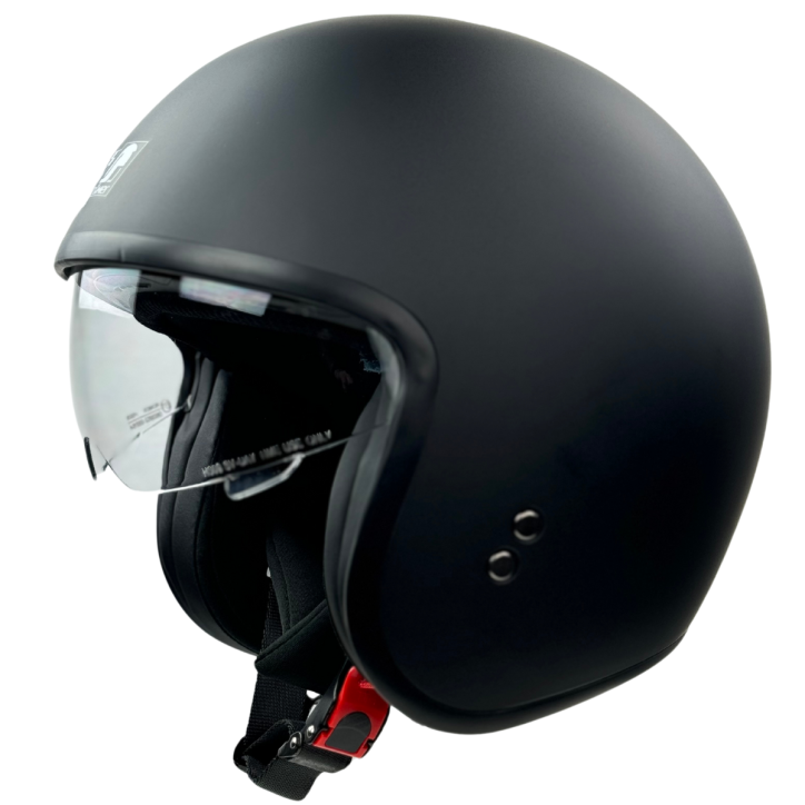 Roleff RR10701 - Römer Jethelm - Motorradhelm mit Sonnenvisier + gratis klarem Visier, mattschwarz Lagerräumung
