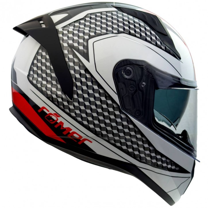 Roleff RO202216 - Integralhelm mit Sonnenvisier, weiss/ schwarz/ rot, glänzend Blitzangebot