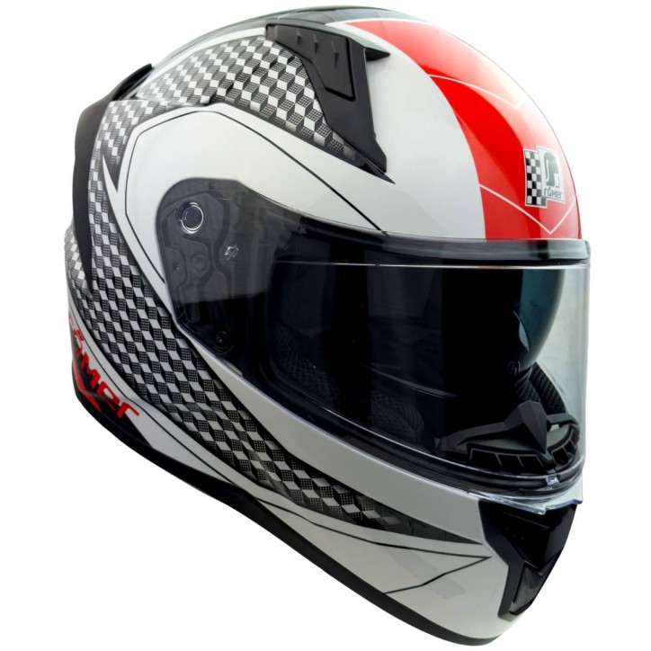 Roleff RO202216 - Integralhelm mit Sonnenvisier, weiss/ schwarz/ rot, glänzend Blitzangebot