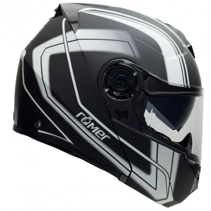 Roleff RO20057 - Schwarz-weißer Klapphelm mit integriertem Sonnenvisier Preisnachlass