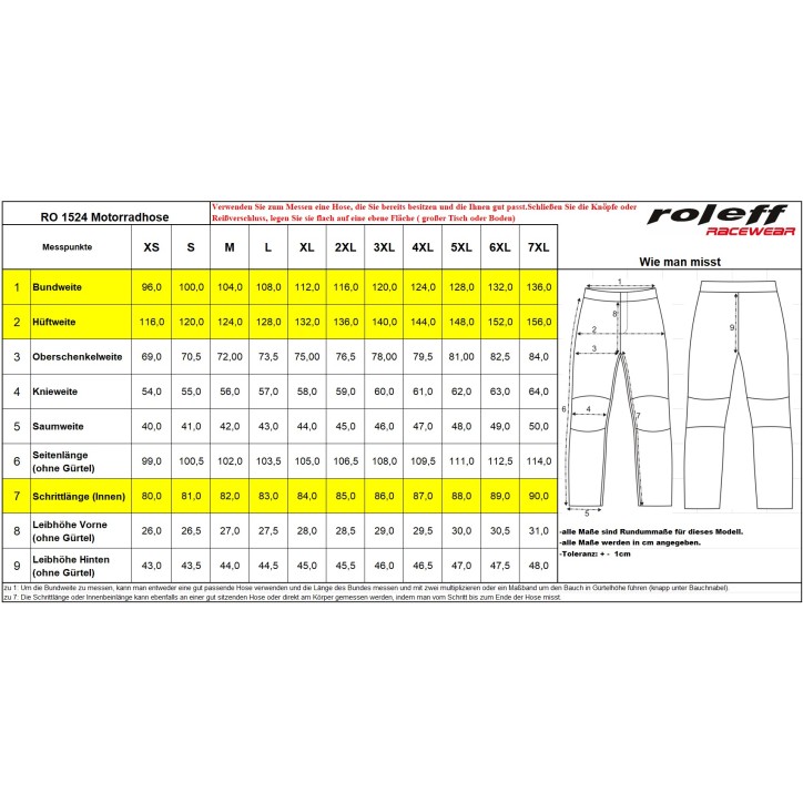 Roleff RO1524 - Helle Motorradhose mit Belüftungssystem und Stretch-Einsätzen Begrenzte Freigabe