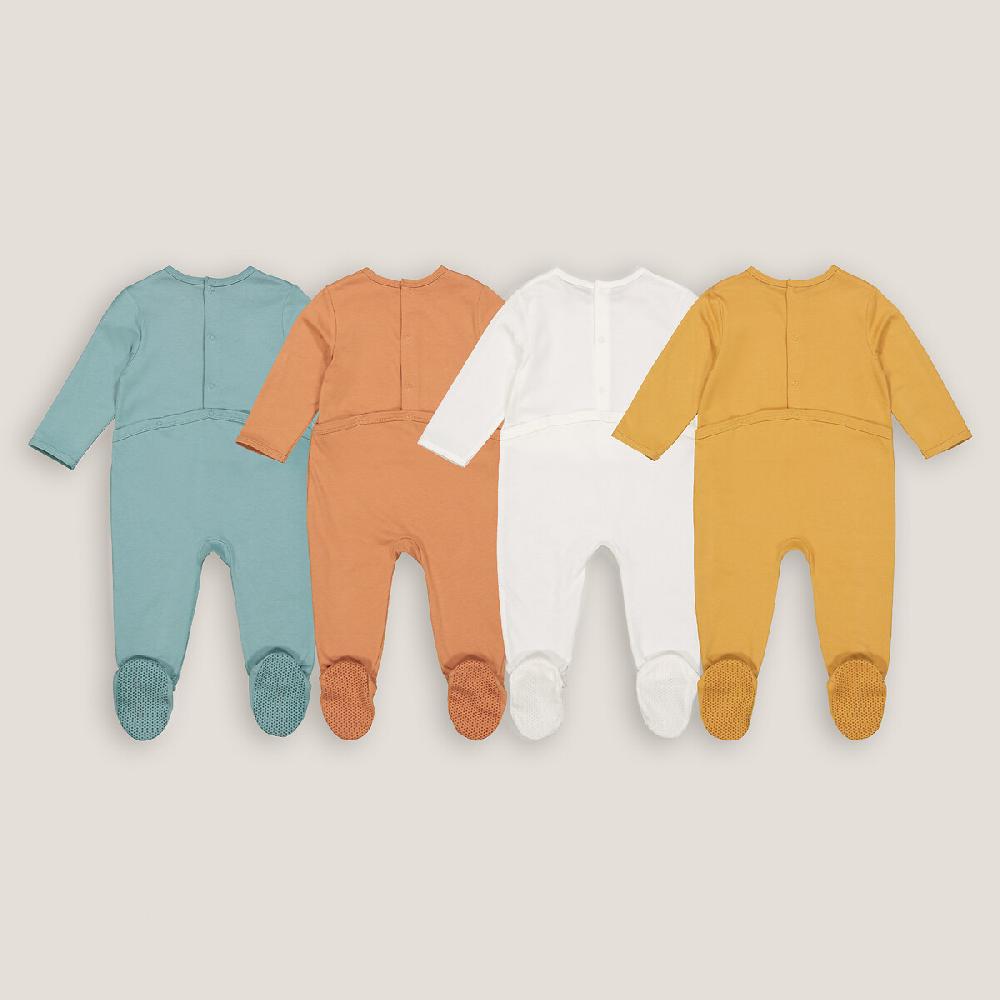 laredoute 4er-Pack Strampler mit Fuss Buchstabenmotiv blau + braun + ecru LA REDOUTE COLLECTIONS Wochenangebot